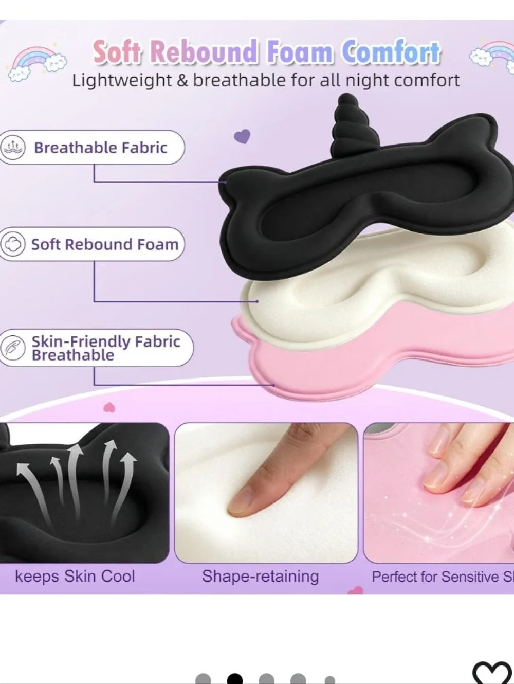Kids Unicorn Sleeping Mask - Soft Contoured Eye Mask (Pink)